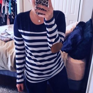 Contrast Elbow Patch Striped Tee